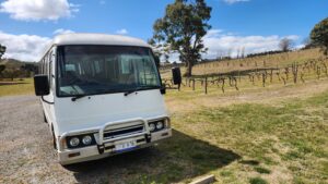 Photo of parked bus at a winery.
