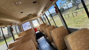 Photo of bus seats with aisle